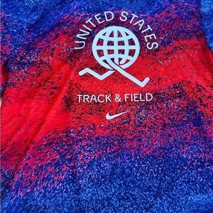 Nike Red and Blue Track & Field Tee woman's medium